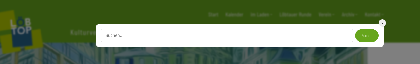 Screenshot des Such-Schlitz als Modal über einem unscharfen Hintergrund von der Webseite loebtop.de.